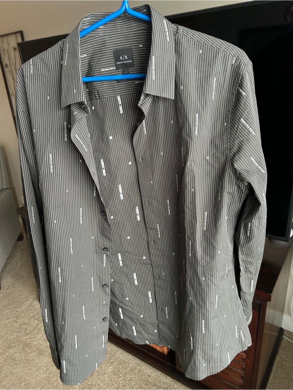 Armani Exchange Black Shirt with White Pinstripes